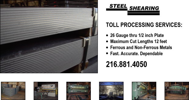 Toll Processing Services: 26 gauge thru 1/2 inch plate, Maximum cut lengths 12 feet, Ferrous and Non-Ferrous Metals, Fast. Accurate. Dependable., 216.881.4050
